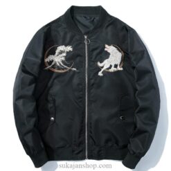 Full Moon White Wolf Embroidered Sukajan Souvenir Jacket 2