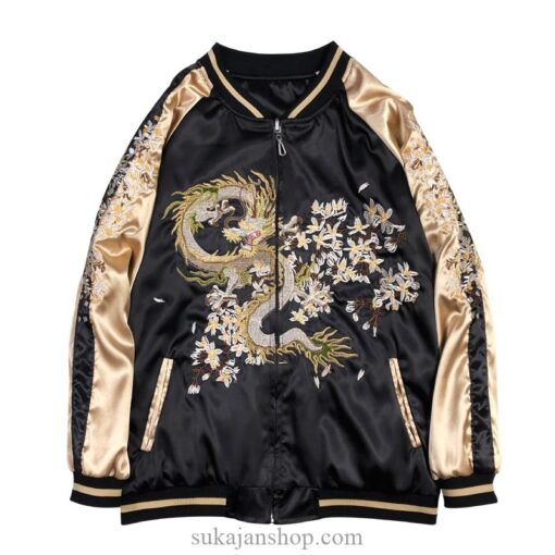 Floral Dragon Embroidered Sukajan Souvenir Jacket [Reversible] 3