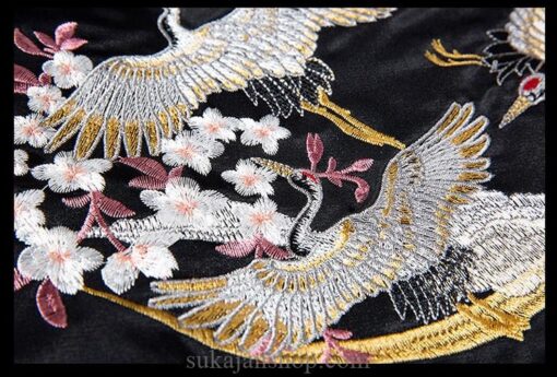 Floral Rising Cranes Embroidered Sukajan Souvenir Jacket (Green, Black) 6