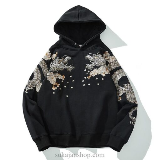 Floral Rising Phoenix and Dragon Embroidered Sukajan Hoodie 2