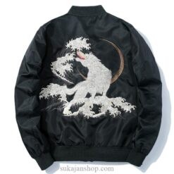 Full Moon White Wolf Embroidered Sukajan Souvenir Jacket 1