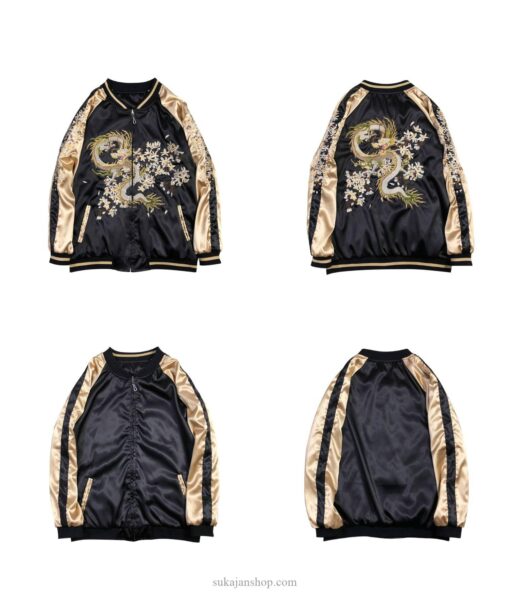 Floral Dragon Embroidered Sukajan Souvenir Jacket [Reversible] 8