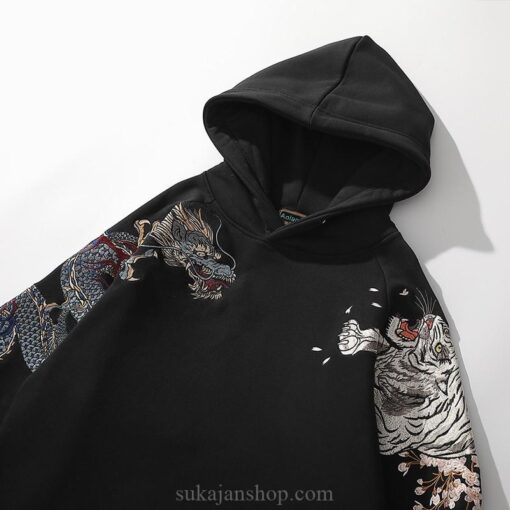 Japanese Fire Phoenix, Tiger and Dragon Embroidered Sukajan Hoodie 3