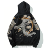 Floral Rising Phoenix and Dragon Embroidered Sukajan Hoodie Floral Rising Phoenix and Dragon Embroidered Sukajan Hoodie