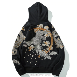 Floral Rising Phoenix and Dragon Embroidered Sukajan Hoodie