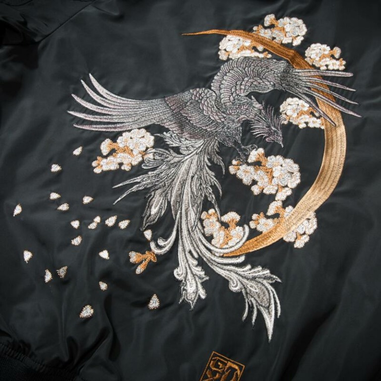 Floral Rising Phoenix Embroidered Sukajan Souvenir Jacket