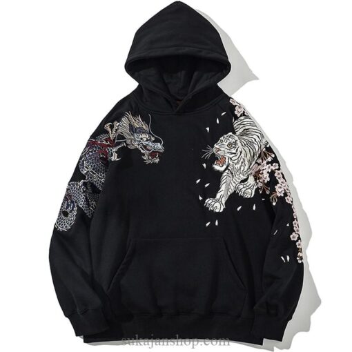 Japanese Fire Phoenix, Tiger and Dragon Embroidered Sukajan Hoodie 2
