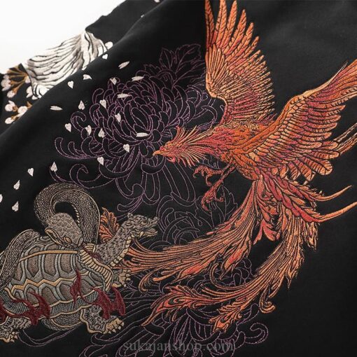 Japanese Fire Phoenix, Tiger and Dragon Embroidered Sukajan Hoodie 5