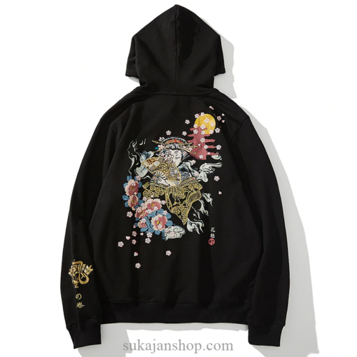 Japanese Acting Woman and Flower Embroidered Sukajan Hoodie