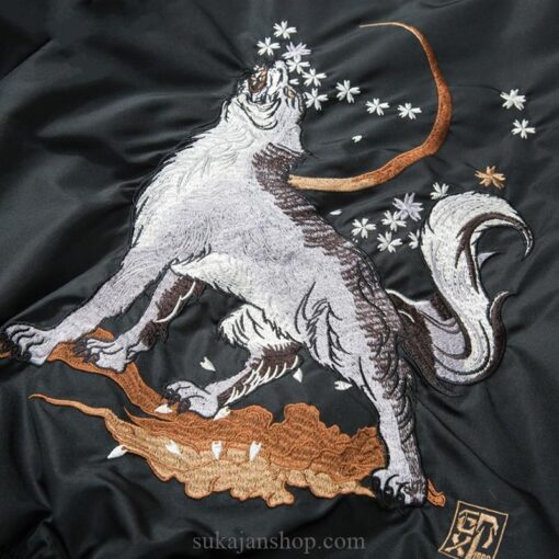 Floral Full Moon White Wolf Embroidered Sukajan Souvenir Jacket 4