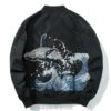 Whale Riding The Great Wave Japanese Embroidered Sukajan Souvenir Jacket (Black, Green, Red) 1
