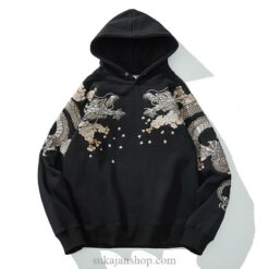 Floral Rising Dragon and Cloud Embroidered Sukajan Hoodie 1