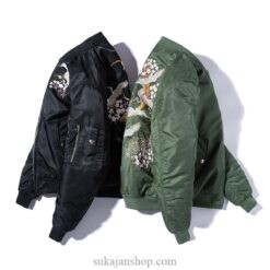 Floral Rising Cranes Embroidered Sukajan Souvenir Jacket (Green, Black) 4
