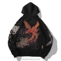 Japanese Fire Phoenix, Tiger and Dragon Embroidered Sukajan Hoodie Japanese Fire Phoenix, Tiger and Dragon Embroidered Sukajan Hoodie