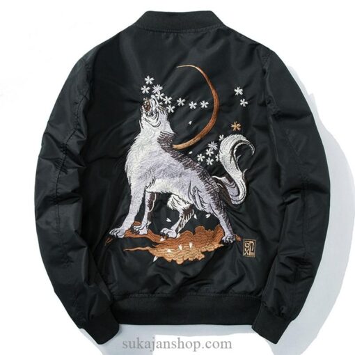 Floral Full Moon White Wolf Embroidered Sukajan Souvenir Jacket 5