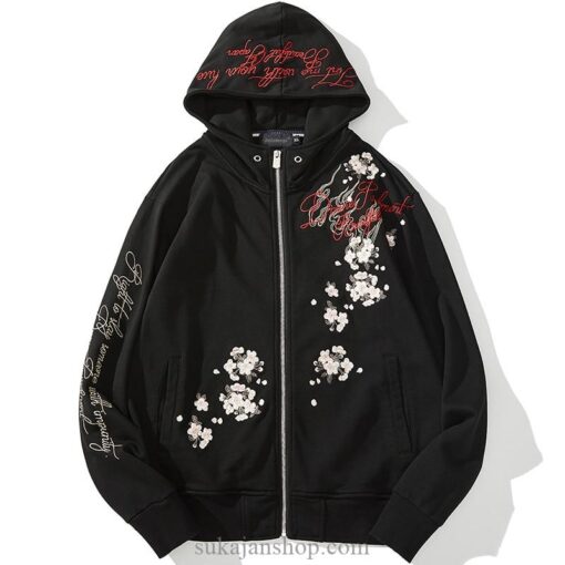 Floral Geisha Sword Girls Embroidered Sukajan Hoodie (Many Colors) 2