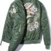 Floral Rising Cranes Embroidered Sukajan Souvenir Jacket (Green, Black) 5 Floral Rising Cranes Embroidered Sukajan Souvenir Jacket (Green, Black) 5