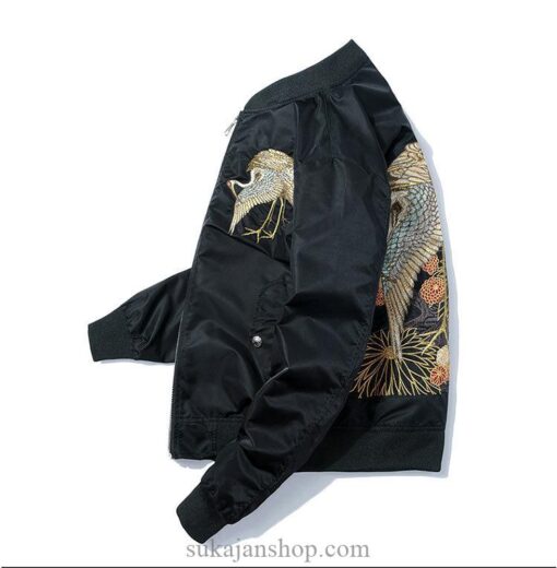 Double Cranes with Flowers Embroidered Sukajan Souvenir Jacket 1