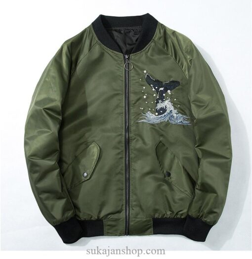 Whale Riding The Great Wave Japanese Embroidered Sukajan Souvenir Jacket (Black, Green, Red) 5