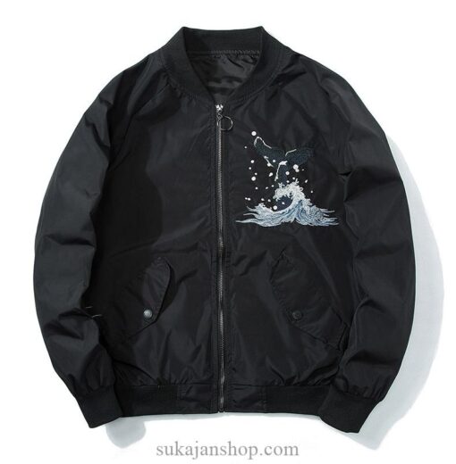Whale Riding The Great Wave Japanese Embroidered Sukajan Souvenir Jacket (Black, Green, Red) 1
