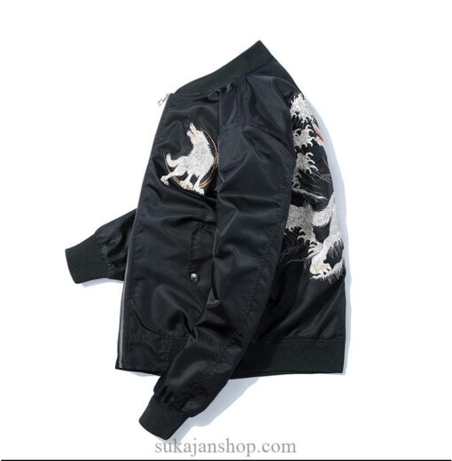 Full Moon White Wolf Embroidered Sukajan Souvenir Jacket 1