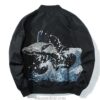 Whale Riding The Great Wave Japanese Embroidered Sukajan Souvenir Jacket (Black, Green, Red) 8