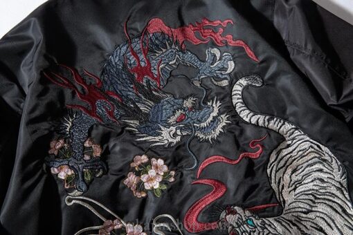 White Tiger Fighting Blue Dragon Embroidered Sukajan Souvenir Jacket 1