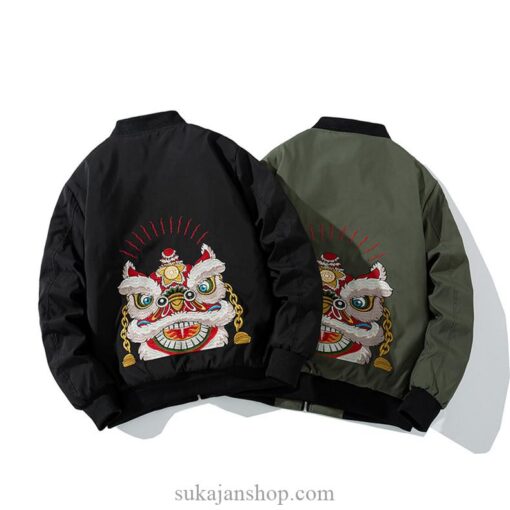 Chinese Roaring Qilin Embroidered Sukajan Souvenir Jacket (Black, Green) 1