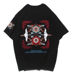 Chinese Style Dual Crane Embroidered Sukajan T-shirt Chinese Style Dual Crane Embroidered Sukajan T-shirt