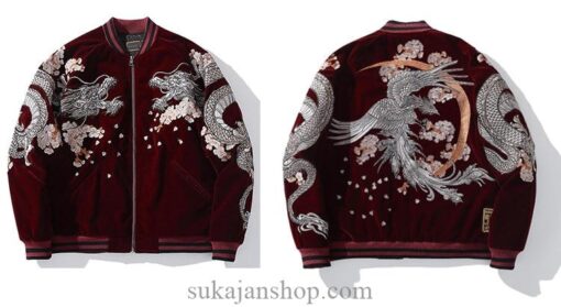 Phoenix Half Moon Dual Dragon Embroidered Sukajan Souvenir Jacket 12