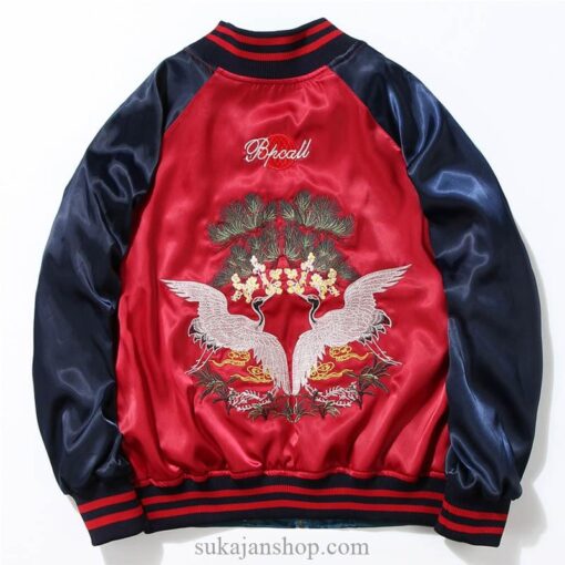 Fighting Cute Bee and Cranes Embroidered Sukajan Souvenir Jacket [Reversible] 4