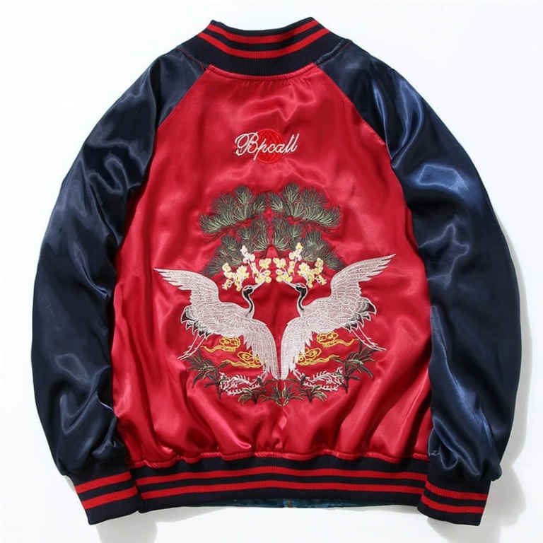 Fighting Cute Bee And Cranes Embroidered Sukajan Souvenir Jacket ...
