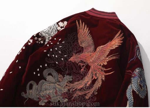 Legendary Creatures Tiger Turtle Dragon Phoenix Embroidered Sukajan Souvenir Jacket 14