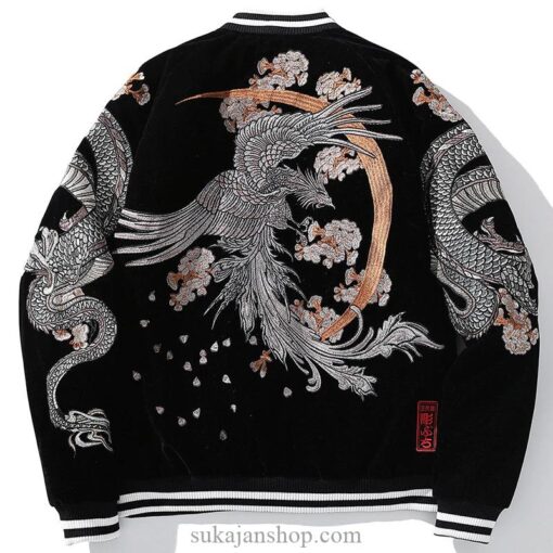 Phoenix Half Moon Dual Dragon Embroidered Sukajan Souvenir Jacket