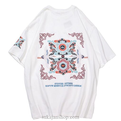 Chinese Style Dual Crane Embroidered Sukajan T-shirt 3