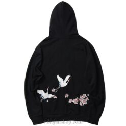 Flying Crane and Flower Chilling Embroidered Sukajan Hoodie