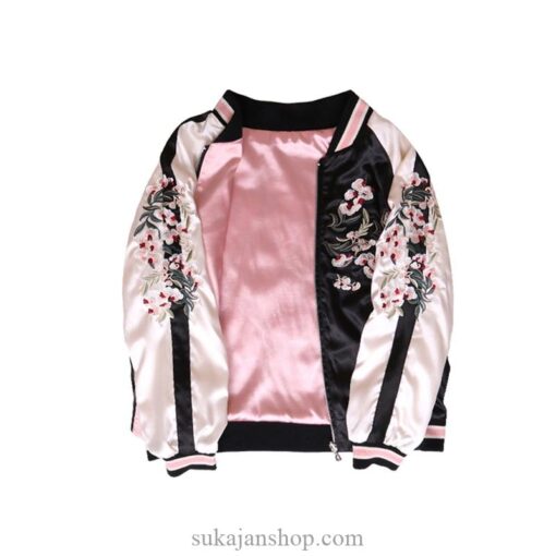 Woman Floral Embroidered Sukajan Souvenir Jacket [Reversible] 2
