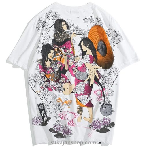 Three Geisha Cherry Blossoms Sukajan T-shirt 4