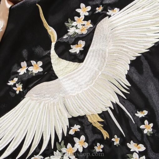 White Flying Crane Embroidered Sukajan Souvenir Jacket [Reversible] 5