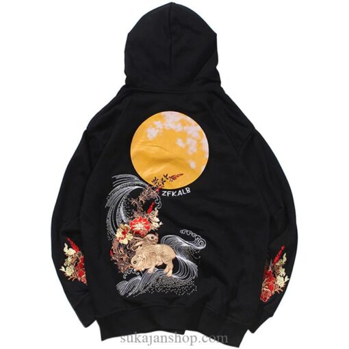 Full Moon Bunny Embroidered Sukajan Hoodie