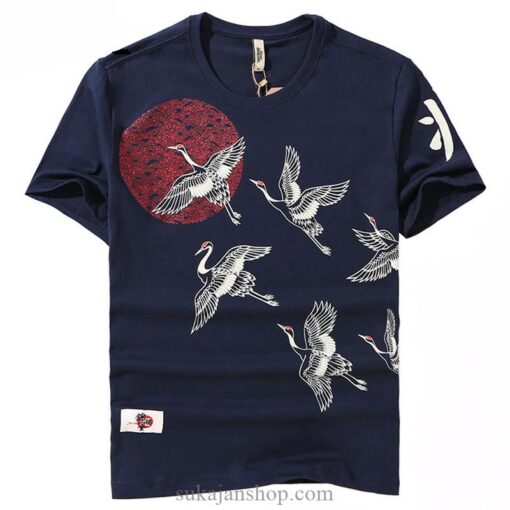 Red Moon Flying Crane Sukajan T-shirt