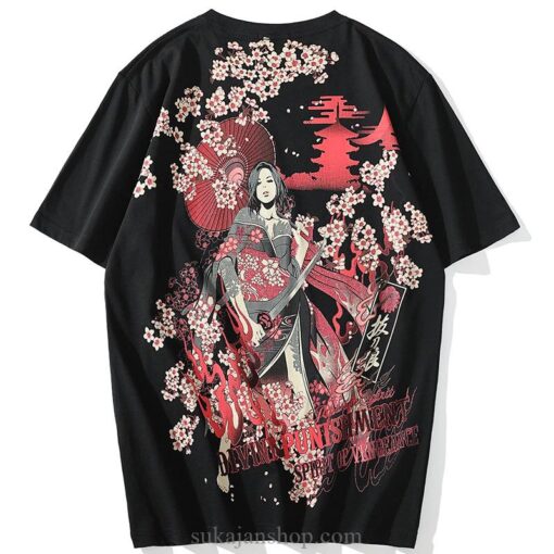 Music Japanese Geisha Cherry Blossoms Sukajan T-shirt