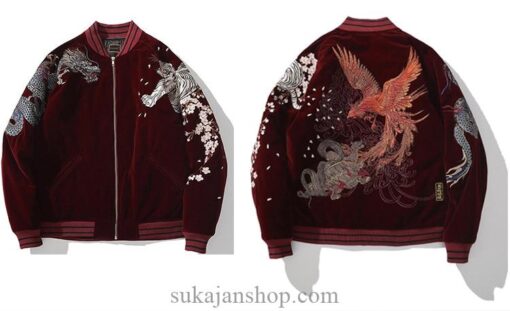 Legendary Creatures Tiger Turtle Dragon Phoenix Embroidered Sukajan Souvenir Jacket 11
