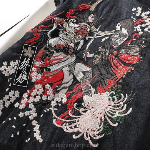 Geisha Dual Cherry Blossom Embroidered Sukajan Souvenir Jacket 5