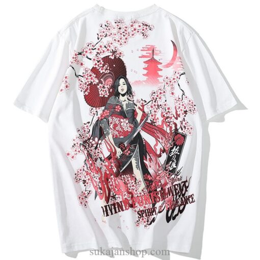 Music Japanese Geisha Cherry Blossoms Sukajan T-shirt 4