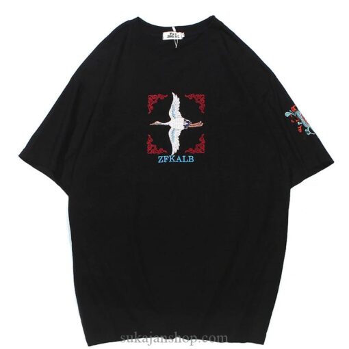 Chinese Style Dual Crane Embroidered Sukajan T-shirt 2