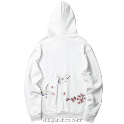 Flying Crane and Flower Chilling Embroidered Sukajan Hoodie 4