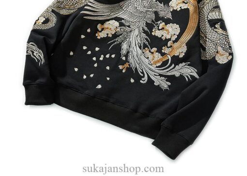 Fearless Dragon Phoenix Embroidery Floral Embroidered Sukajan Hoodie 12