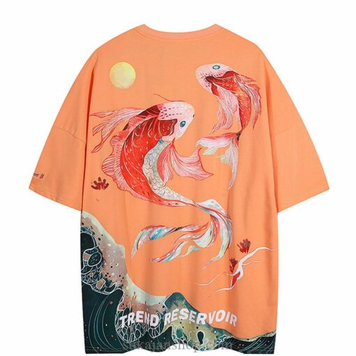Wave Koi Fish Print Harajuku Sukajan T-shirt 3