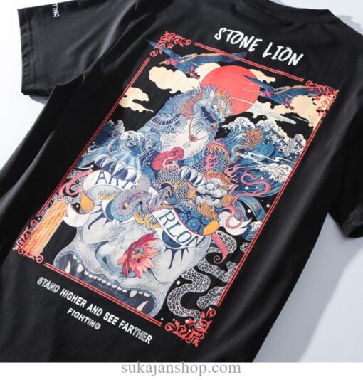 Stone Lion Streetwear Summer Print Sukajan T-shirt 14